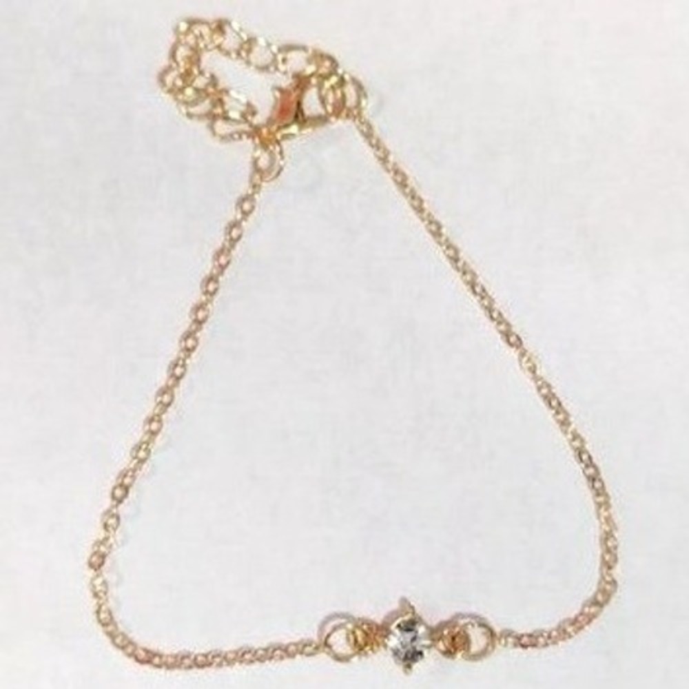 Womens GoldTone Clear Cubic Zirconia Bracelet Anklet Chain Adjustable New 9.5"